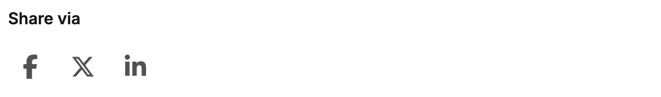 The Share via row on the Share Jounce page: three buttons, for Facebook, X, and LinkedIn.
