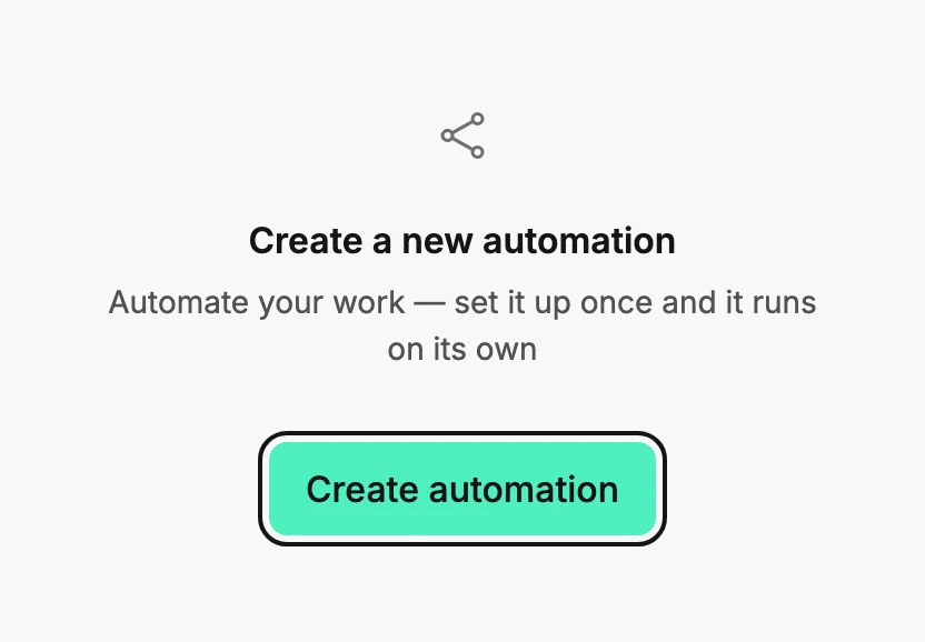 Your Automations page before the first automation, with the Create automation button.