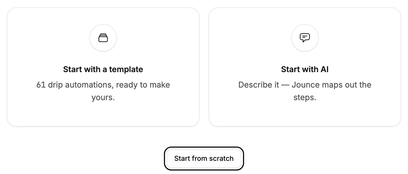The Start from scratch button below the two boxes on the How do you want to start? screen.