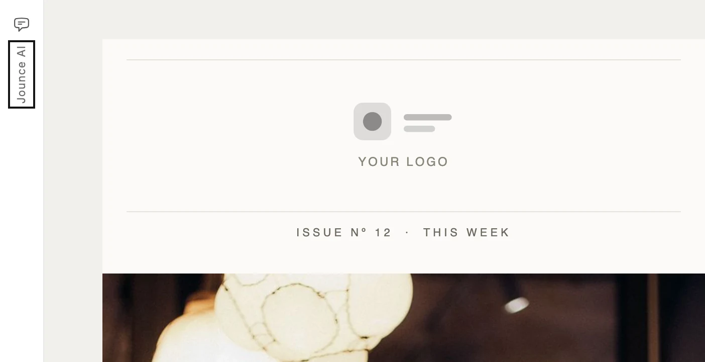 The folded Jounce AI edge on the left of the editor, ringed, beside the top of an email.