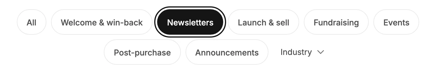 The goal buttons with Newsletters selected, and the Industry menu at the end of the row.