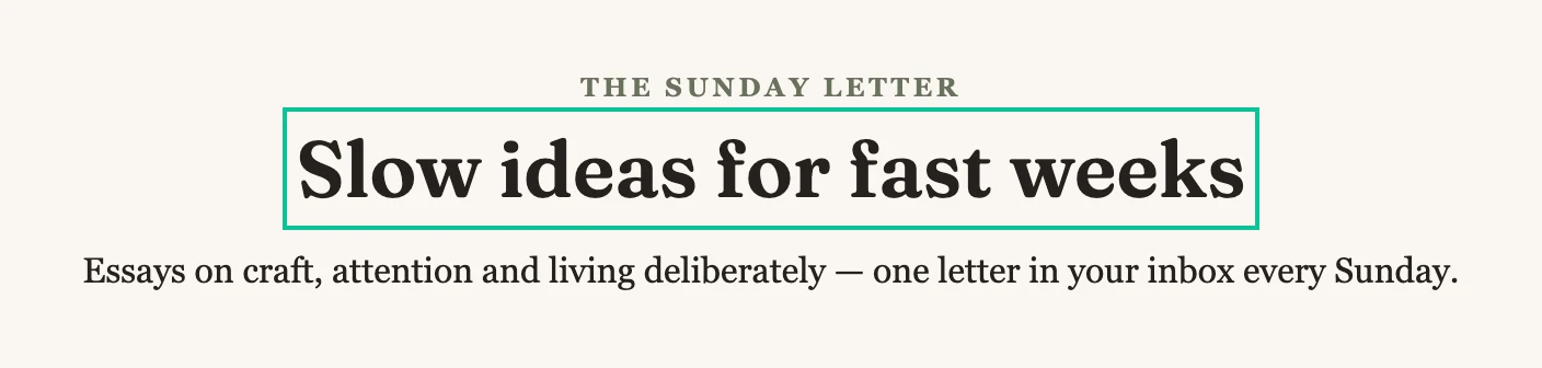A pop-up's headline with a thin outline around it, between the small line above and the intro below.