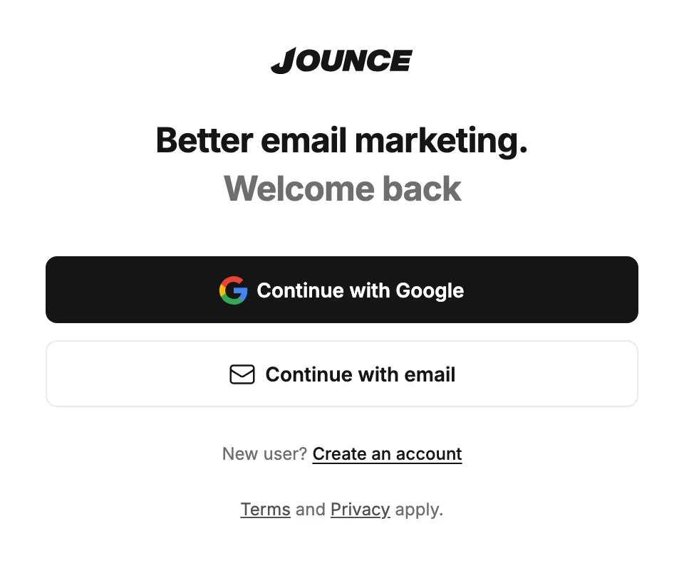 The sign-in page with Continue with Google above Continue with email.